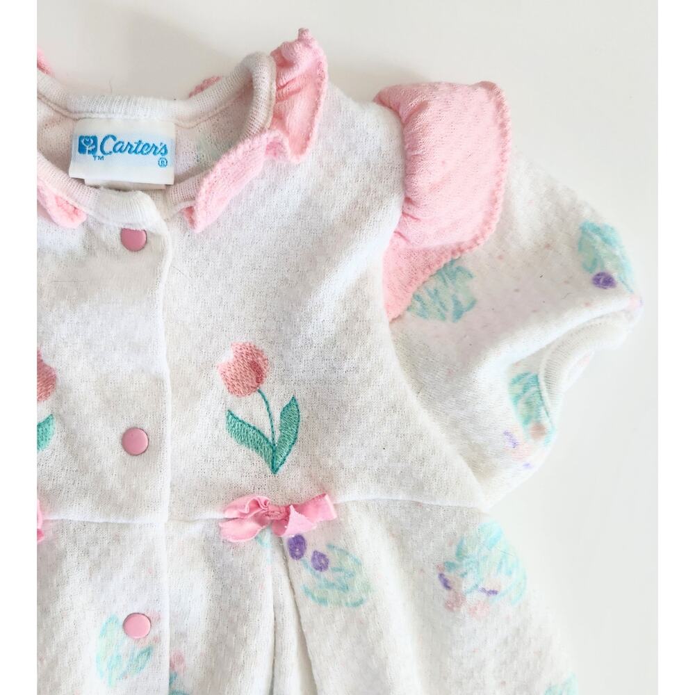 Vintage 1980s Carter’s Baby Girls One-Piece Floral Footed Romper – Size L 12 Mos - Picture 6 of 9